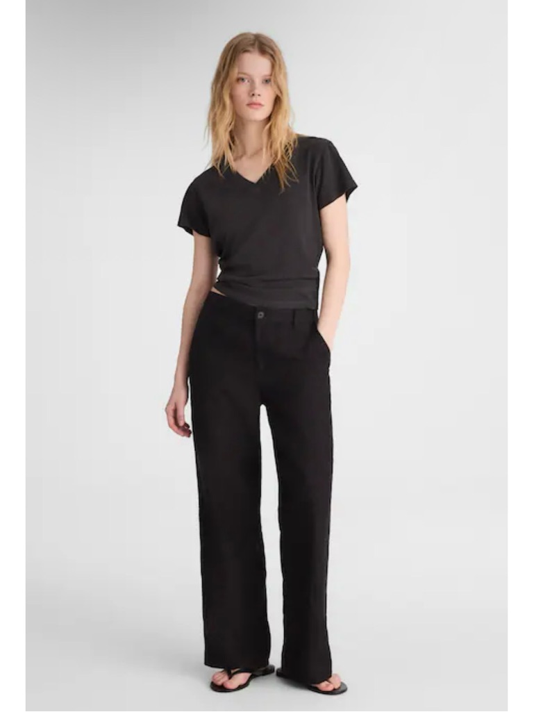 Nwt Madewell The Short Zoe Relaxed Straight Pant 100% Linen Jet Black